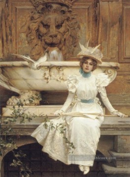  femme Peintre - En attendant par la femme de la fontaine Vittorio Matteo Corcos